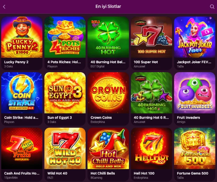 Lüks Gazino slot oyunları kataloğundan bir görsel