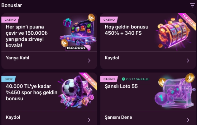 Lüks Gazino kişisel bonus teklifi bildirimi
