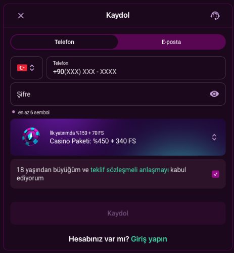 Lüks Casino telefon numarasıyla kayıt adımı